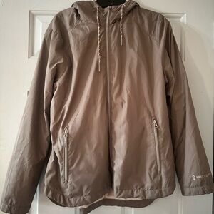 Free Country Fleece Lined Mocha Hooded zip up Jacket. Size large.